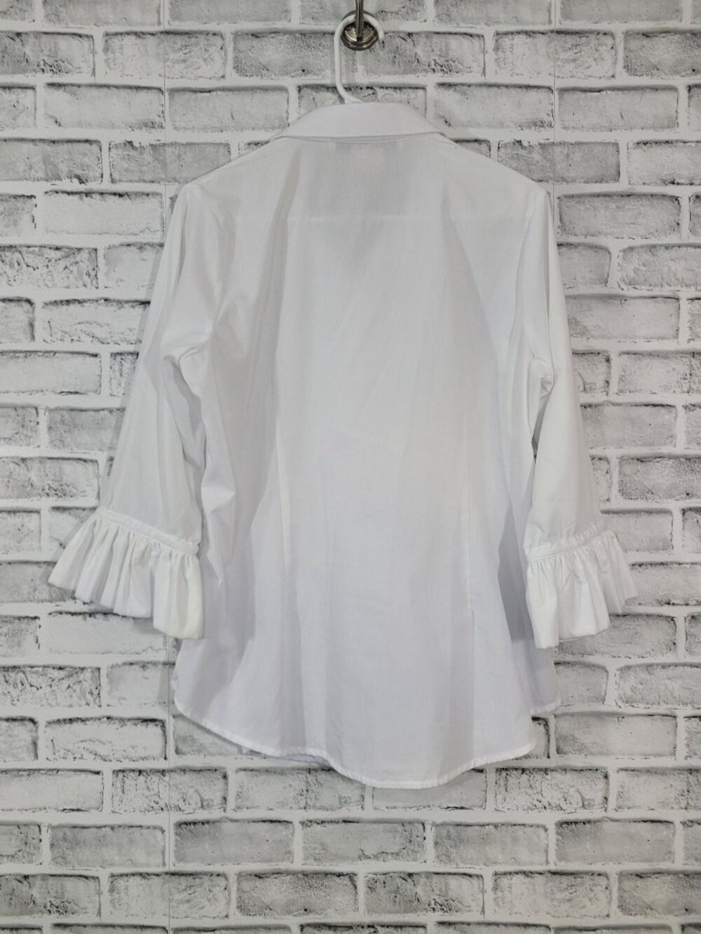 Gretchen Scott White Priss Ruffle Sleeve Button Down Blouse Size Large - Picture 7 of 7
